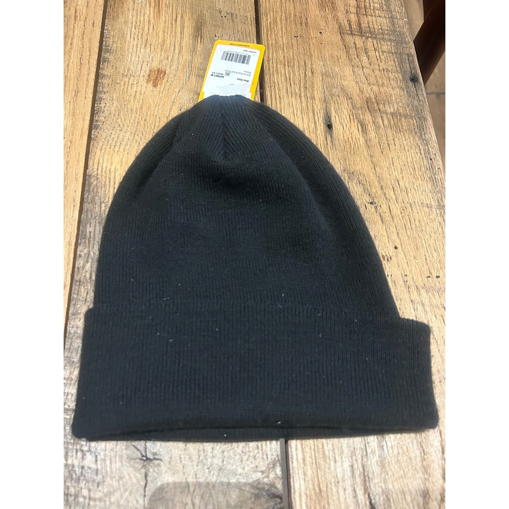 Carhartt Knit Cuffed Script Patch Beanie Black One Size - Picture 3 of 5